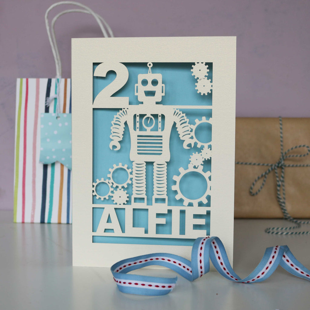 Personalised Papercut Robot Birthday Card