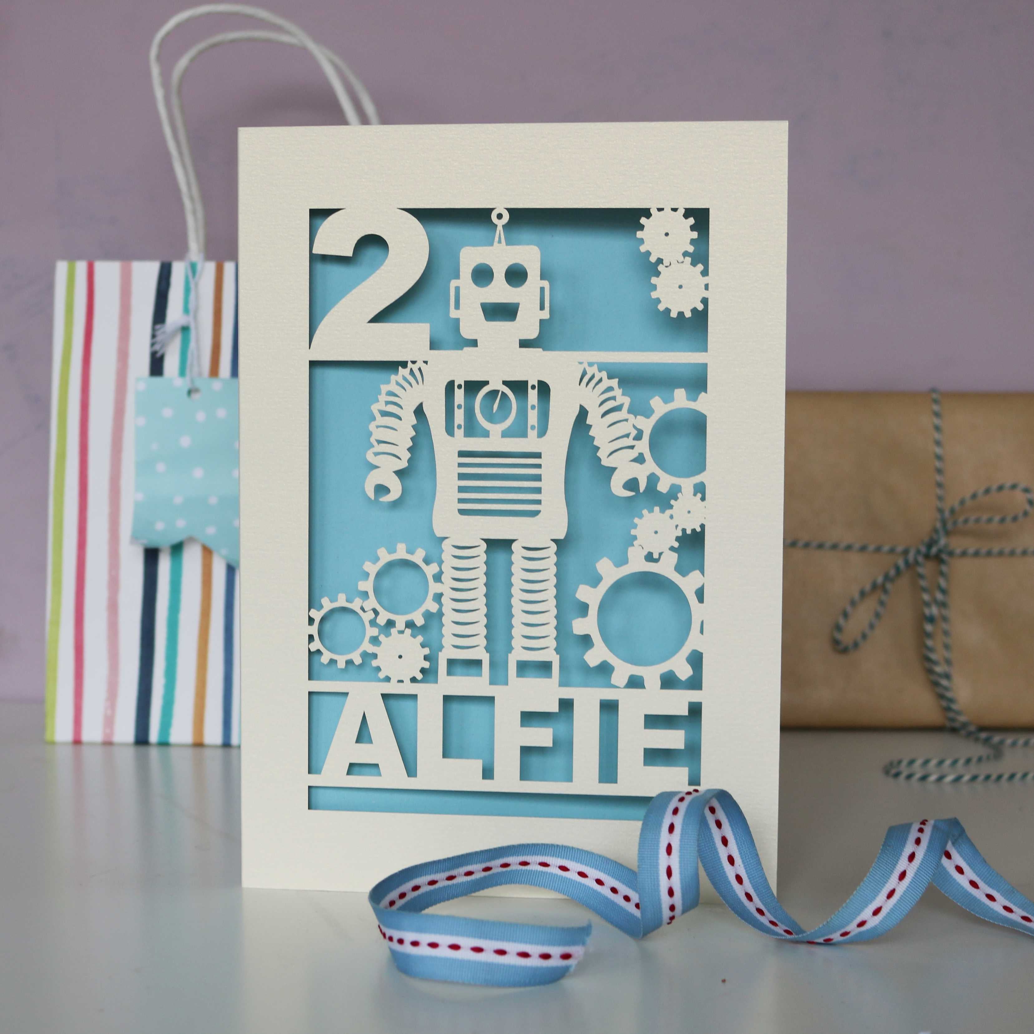 Personalised Papercut Robot Birthday Card