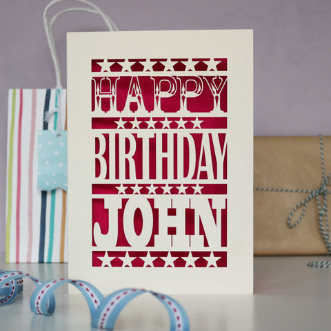 Happy Birthday Card, personalised to show a name.  - A5 / Shocking Pink