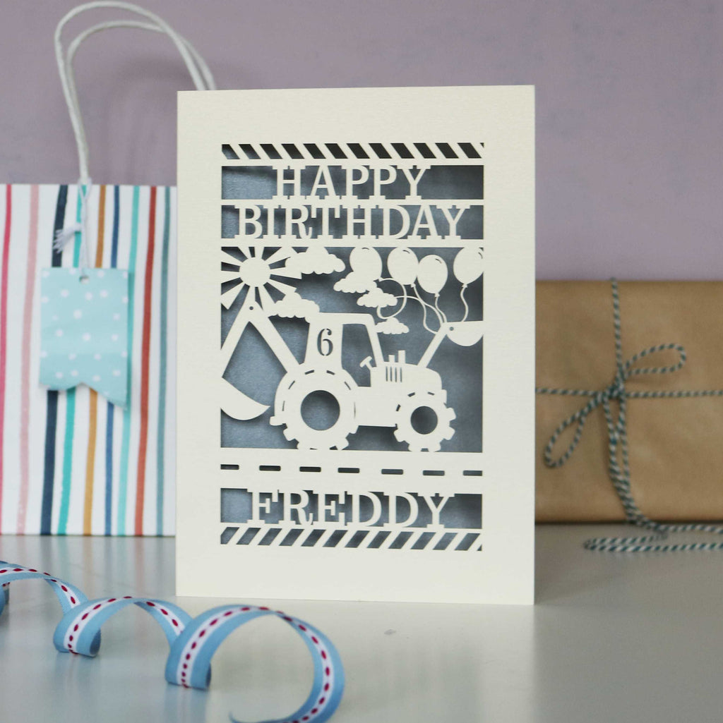 Personalised Papercut Digger Birthday Card