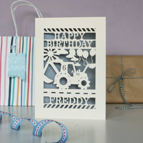 Personalised Papercut Digger Birthday Card - A6 (small) / Silver