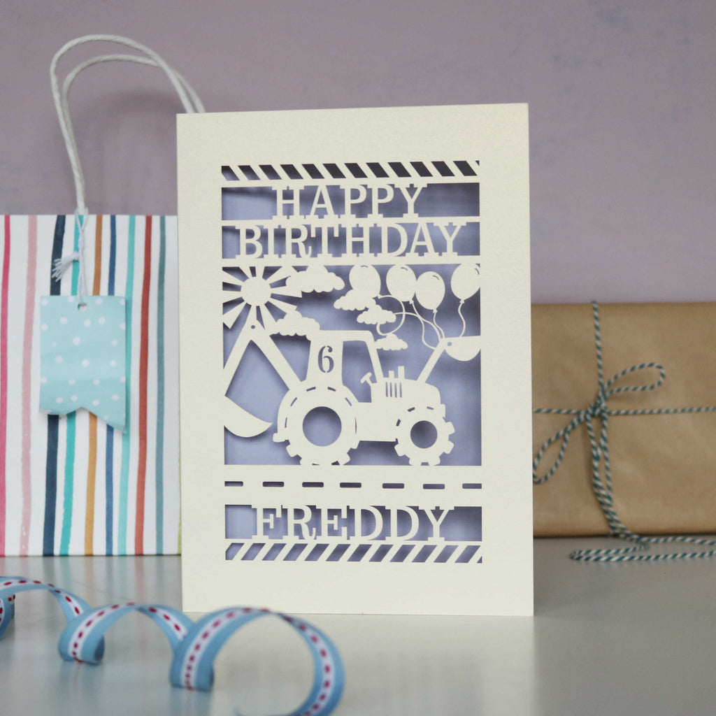 Personalised Papercut Digger Birthday Card