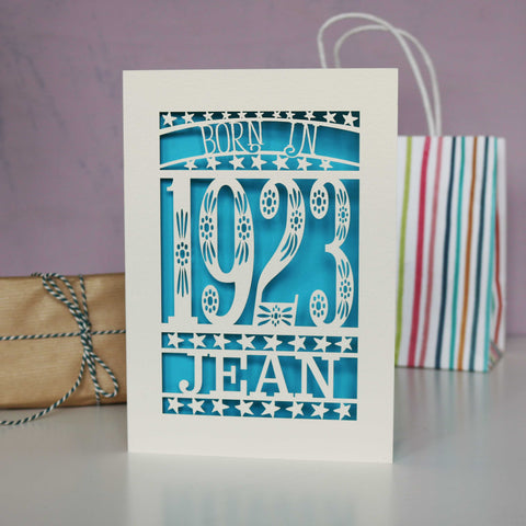 Born In 1923 Birthday Card A5 - Peacock Blue
