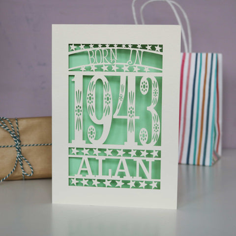 Born In 1943 80th Birthday Card A5 - Light Green