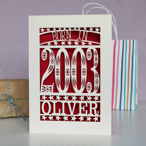 Born In 2003 21st Birthday Card - Dark Red