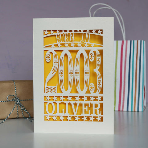 Born In 2003 21st Birthday Card - Sunshine Yellow