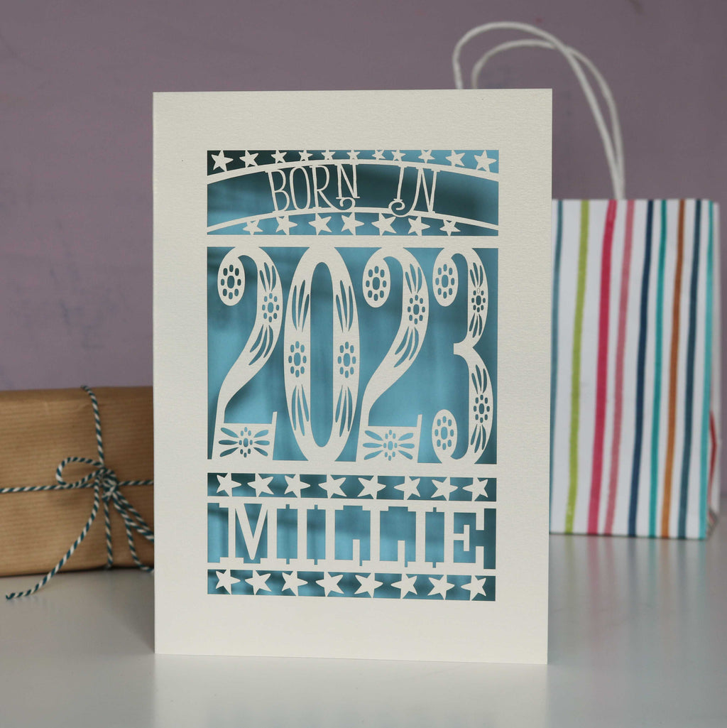 Personalised Papercut Born In Birthday Card