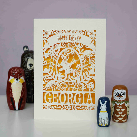 Personalised Papercut Easter Bird Card - A6 (small) / Sunshine Yellow