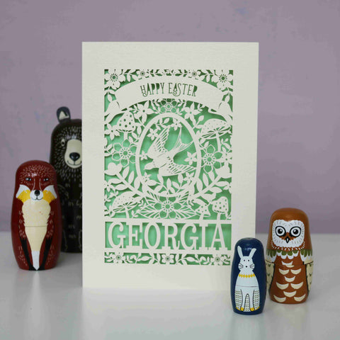 Personalised Papercut Easter Bird Card - A6 (small) / Light Green