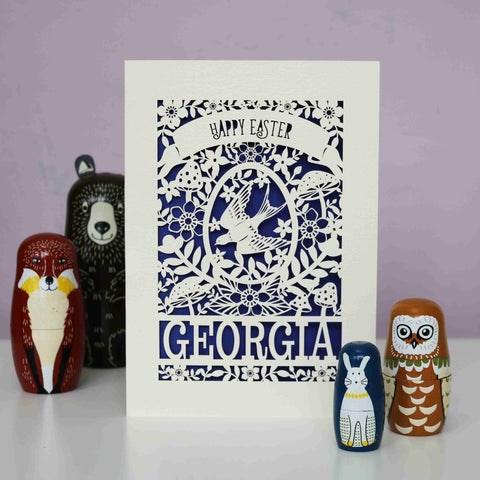 Personalised Papercut Easter Bird Card - A6 (small) / Infra Violet