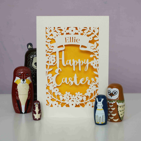 Personalised Papercut Happy Easter Card - A6 (small) / Sunshine Yellow