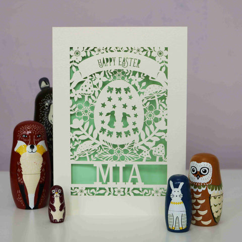 Personalised Papercut Easter Egg Card - A6 (small) / Light Green