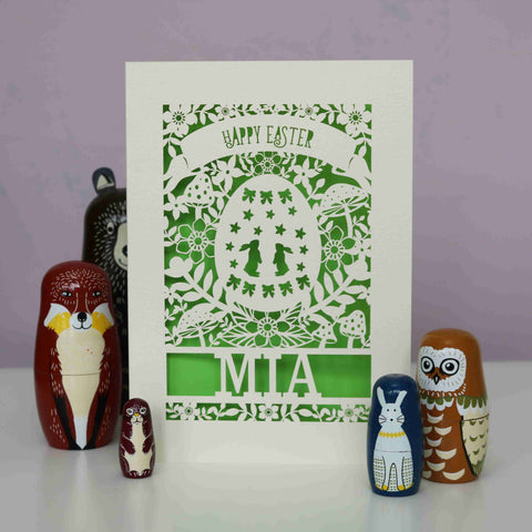 Personalised Papercut Easter Egg Card - A6 (small) / Bright Green