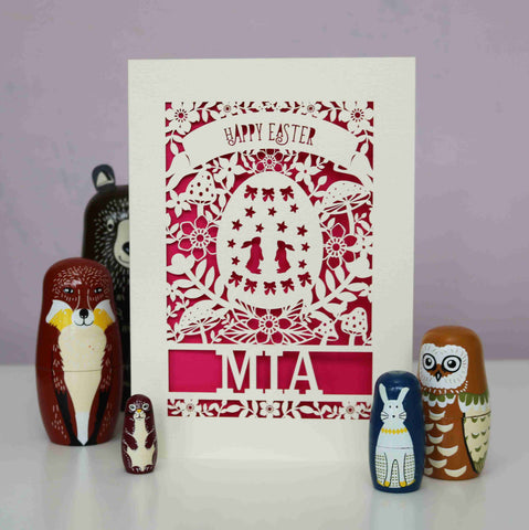 Personalised Papercut Easter Egg Card - A6 (small) / Shocking Pink