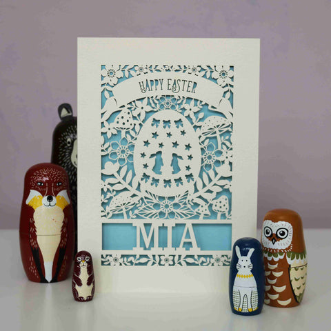 Personalised Papercut Easter Egg Card - A6 (small) / Light Blue