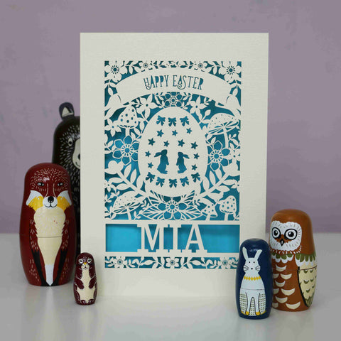 Personalised Papercut Easter Egg Card - A6 (small) / Peacock Blue