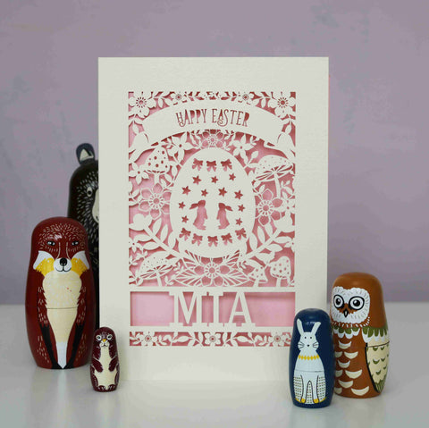 Personalised Papercut Easter Egg Card - A6 (small) / Candy Pink