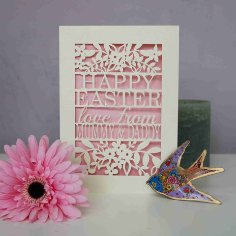 Personalised Papercut Happy Easter From… Card - A6 (small) / Candy Pink