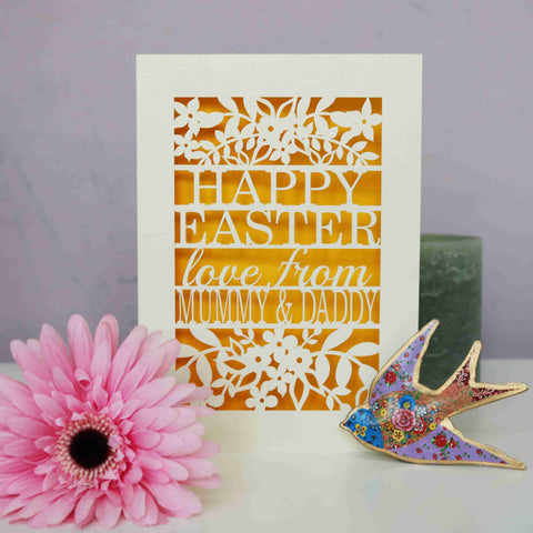Personalised Papercut Happy Easter From… Card - A6 (small) / Sunshine Yellow