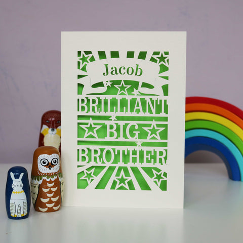 Brilliant Big Brother Papercut Card - A6 (small) / Bright Green