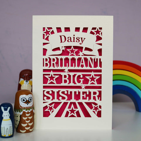 Brilliant Big Sister Papercut Card - A6 (small) / Shocking Pink
