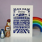 A laser cut personalised Big Sister card