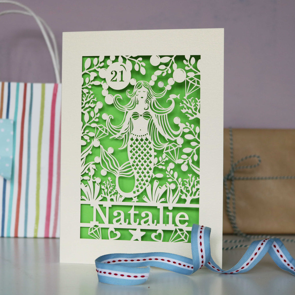 Laser cut UK mermaid cards