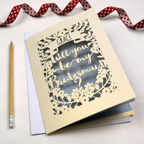 Personalised Papercut Bridesmaid Card - A5 / Silver