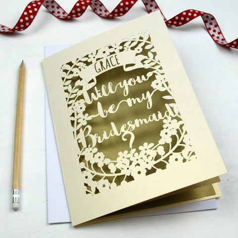 Personalised Papercut Bridesmaid Card - A5 / Gold Leaf