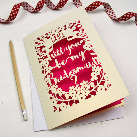 Personalised Papercut Bridesmaid Card - A5 / Shocking Pink