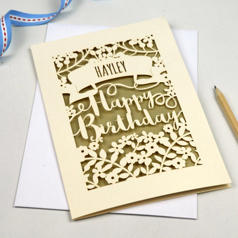 Personalised Papercut Calligraphy Birthday Card - A5 / Gold Leaf
