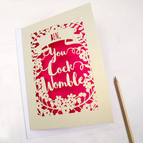 Personalised 'You Cock Womble' Papercut Card - A5 / Shocking Pink