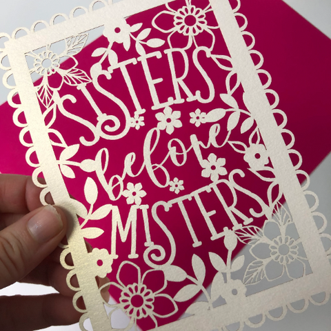 Sisters Before Misters Papercut Postcard - 