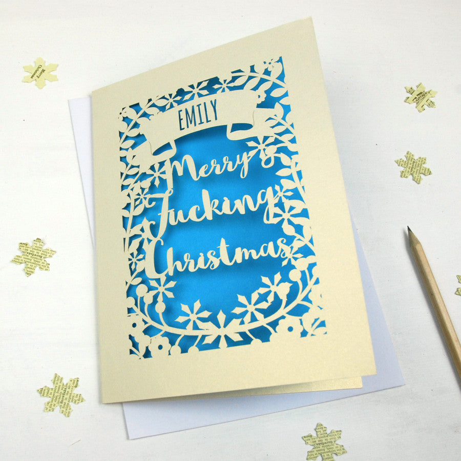 Personalised 'Merry Fucking Christmas' Papercut Card