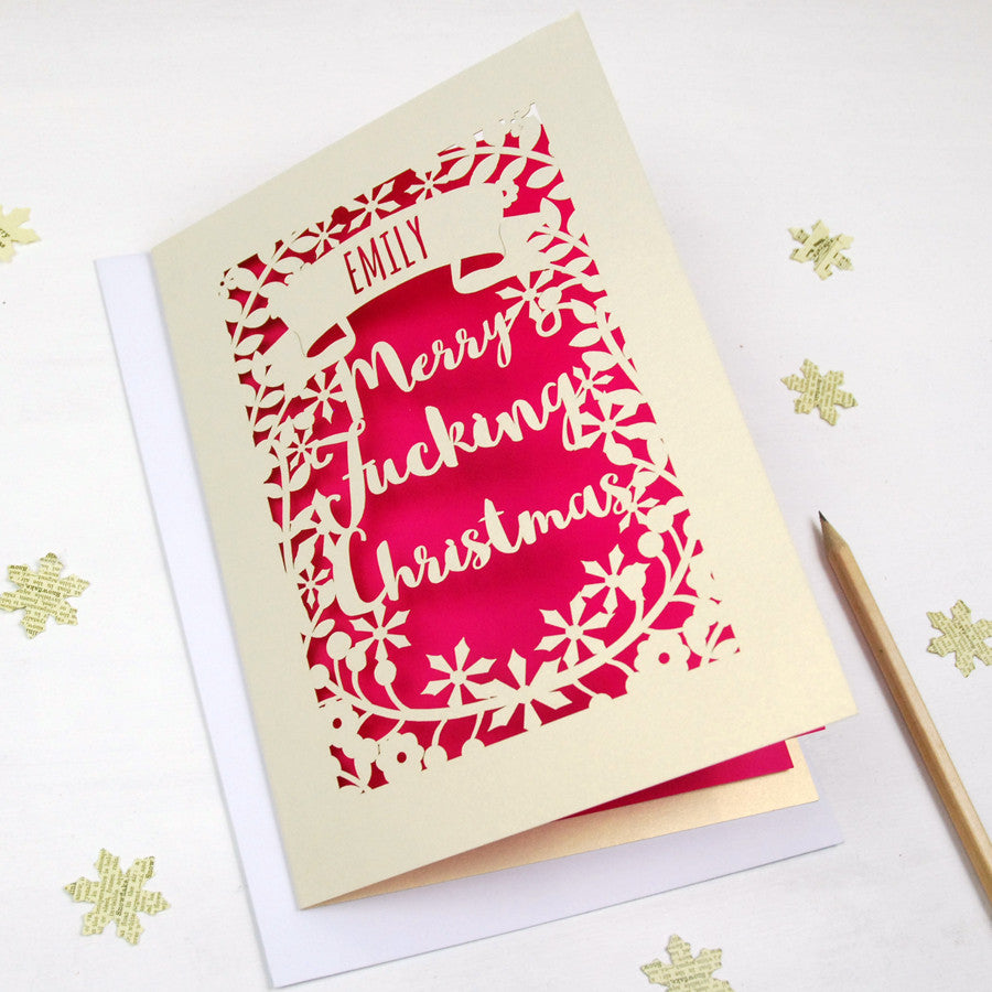 Personalised 'Merry Fucking Christmas' Papercut Card