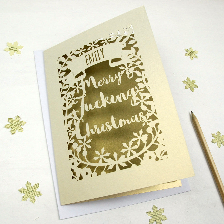 Personalised 'Merry Fucking Christmas' Papercut Card