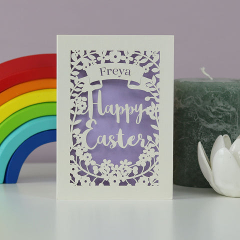 Personalised Papercut Happy Easter Card - A6 (small) / Lilac