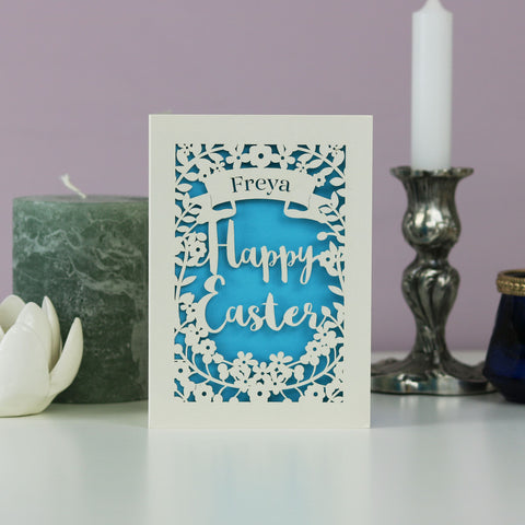 Personalised Papercut Happy Easter Card - A6 (small) / Peacock Blue