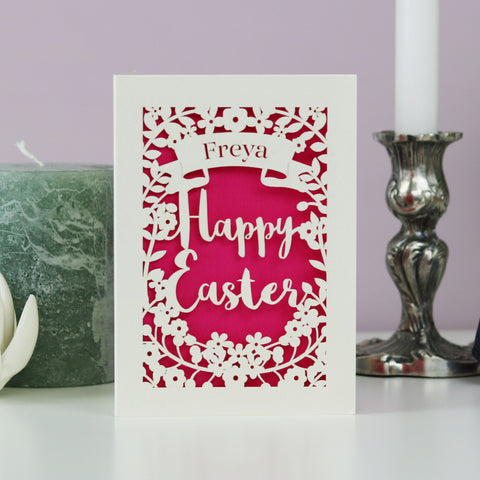 Personalised Papercut Happy Easter Card - A6 (small) / Shocking Pink
