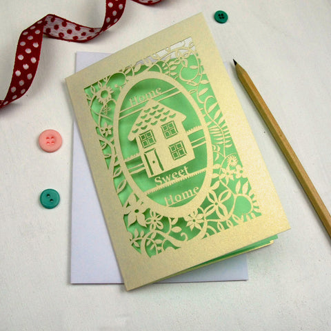 New Home Papercut Card - A6 / Light Green