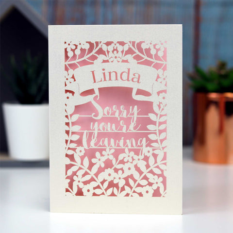 Personalised Leaving Card - A5 / Cream / Candy Pink