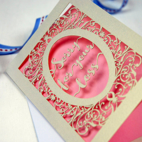 Papercut Sympathy Card - A5 / Cream / Candy Pink