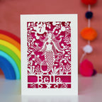 Cards for girls. A laser cut birthday card with a mermaid and name and age. 