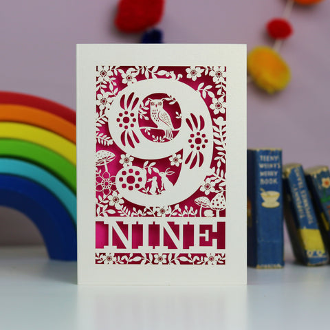 Nine Papercut Woodland Animals Birthday Card
