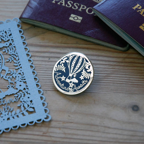 Adventure Awaits Hard Enamel Pin In Silver And Blue - 