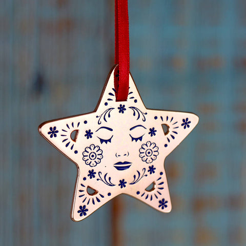 Rose Gold Star Hanging Christmas Decoration - 