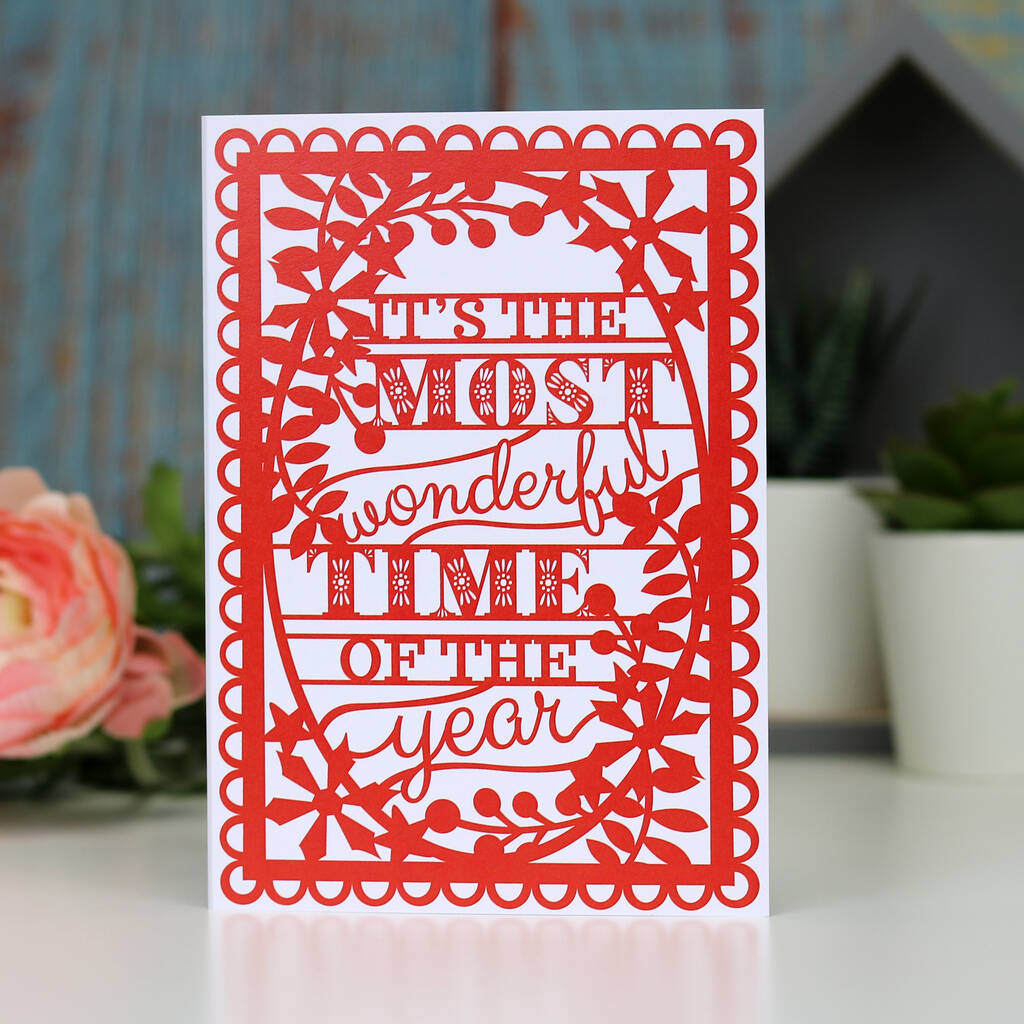 Decorative Christmas card with 'It's the most wonderful time of the year'