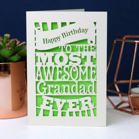 Papercut Happy Birthday To The Most Awesome… Card - A5 (large) / Bright Green / Dad
