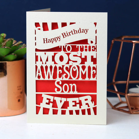 Papercut Happy Birthday To The Most Awesome… Card - A5 (large) / Bright Red / Dad