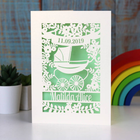 A gender neutral new baby card in cream and light green.  - A5 / Light Green
